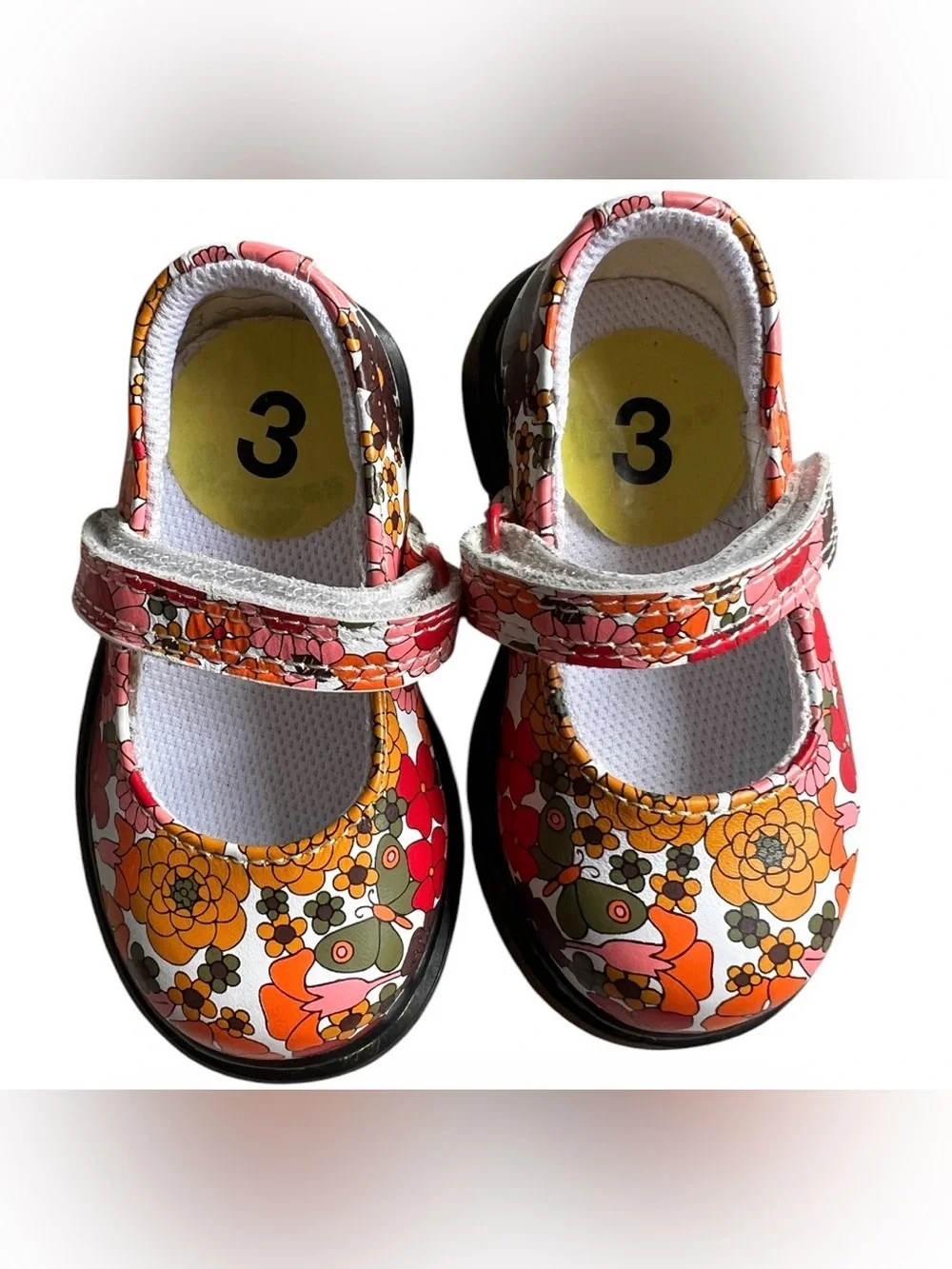 New Dr Martens Style Mary Jane Floral Orange Toddler Girls Shoes Sz 3 Authentic